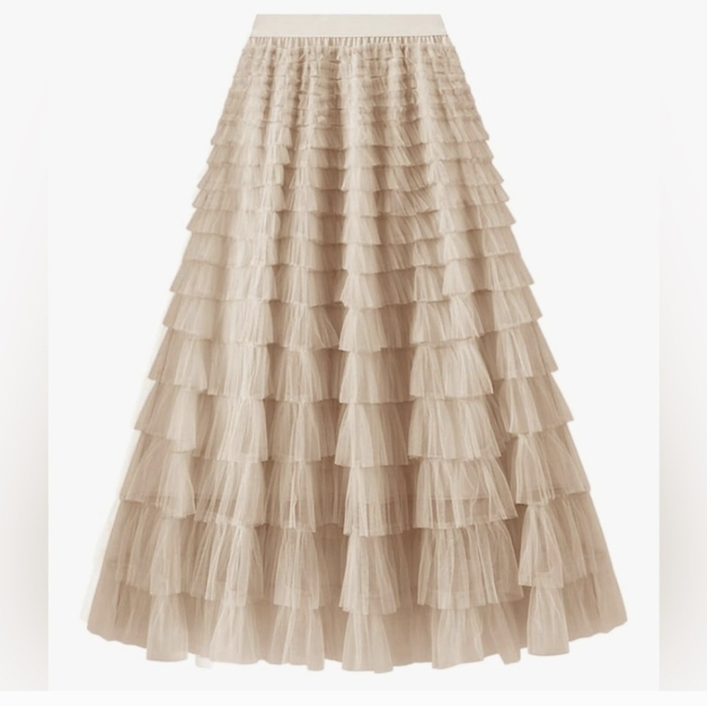 Elegant Tan Midi Skirt like new size s/m